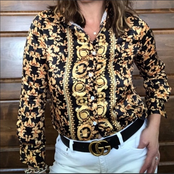 Tops - Black and Gold Women’s Button Down Blouse